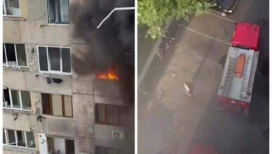 Крупный пожар в здании Sayat-Nova 21A.